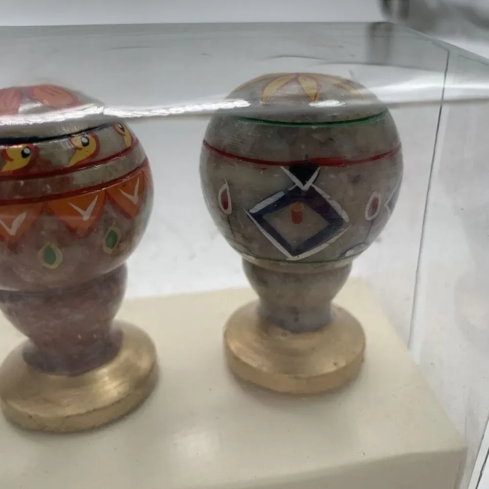 Pier 1 Stone Bottle Stoppers Hand Painted Ethnic Floral Set of 3
